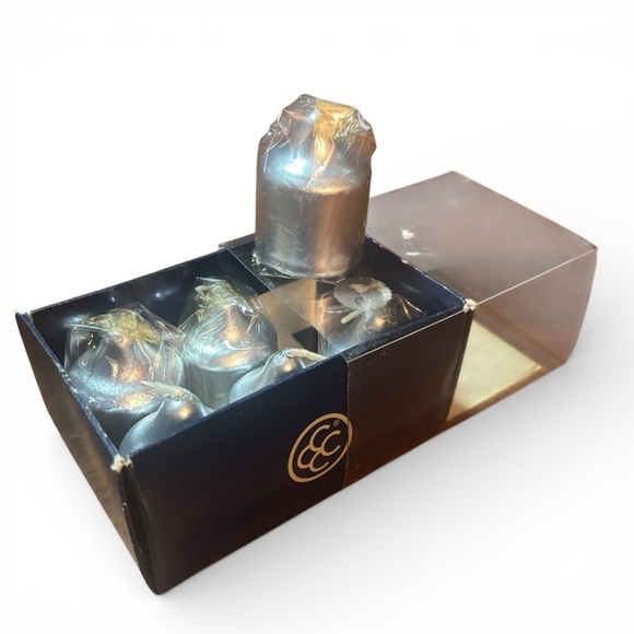Other - Vtg Set Colonial Cape Cod Votive Candles Silver In Box Metallic Wedding